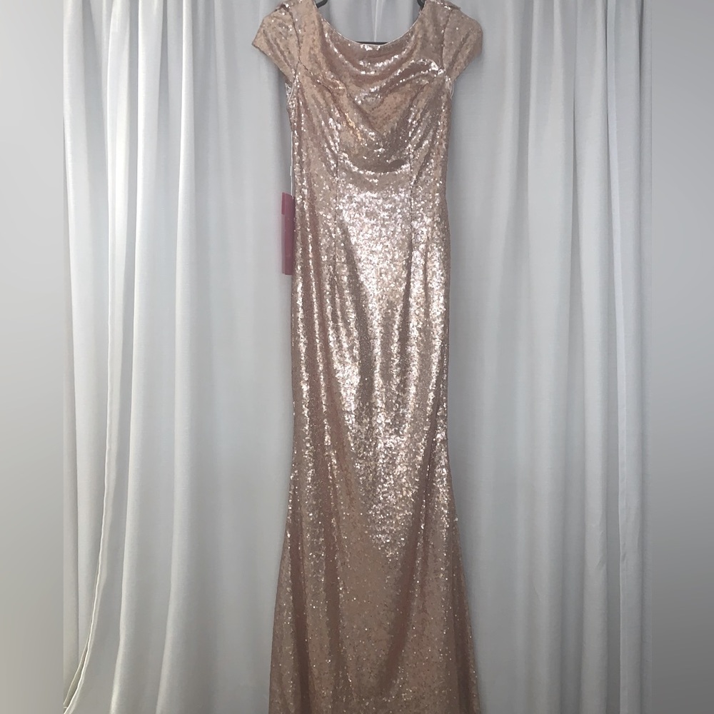 NWT Rose Gold Small Sequins long bridesmaid / prom / evening gown formal dress